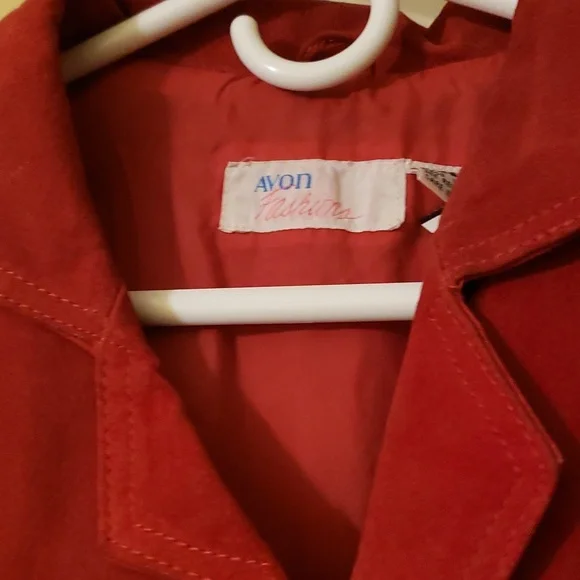 Vintage Avon Fashions Red Fringed Suede 80s 90s Leather Collar Jacket ❤ - Picture 3 of 14